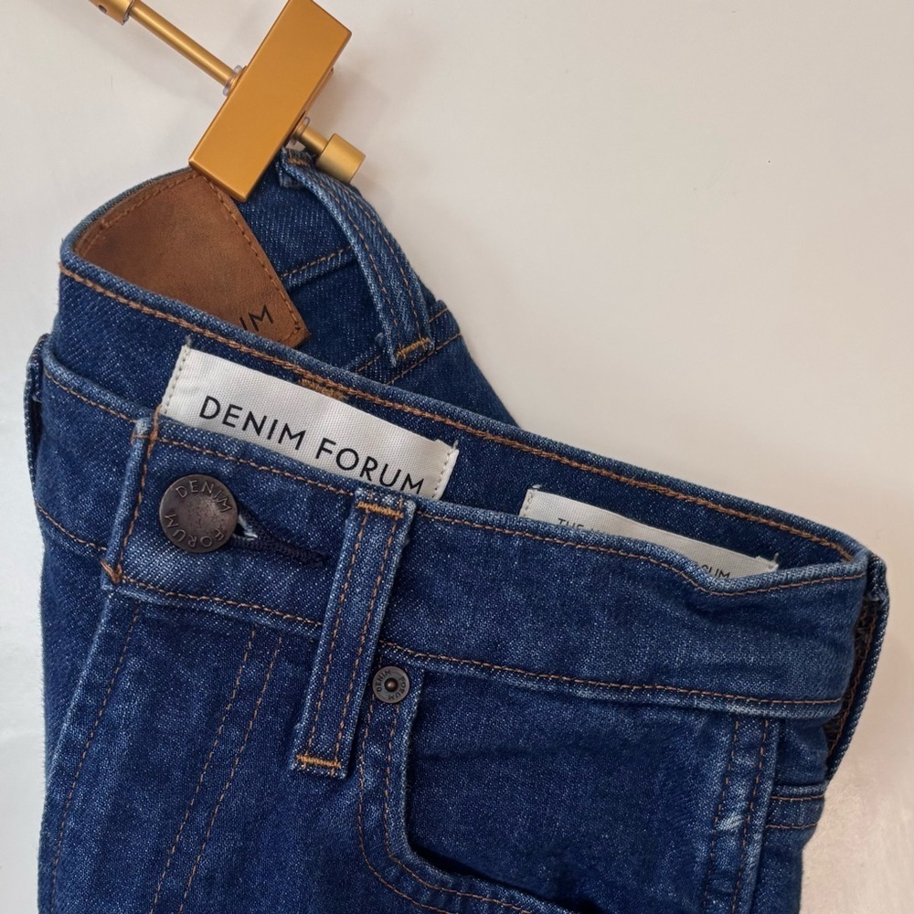 Denim Forum|The Angelica High Rise Slim Straight Leg Dark Denim Blue Jeans Sz 25 - Picture 5 of 7